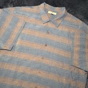 Tommy Bahama Shirt Men Extra Large Striped Waves Orange 100% Silk Button Up Camp